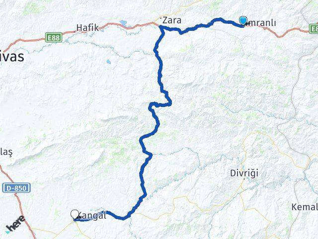 Sivas İmranlı Kangal Arası Kaç Km - Yol Haritası