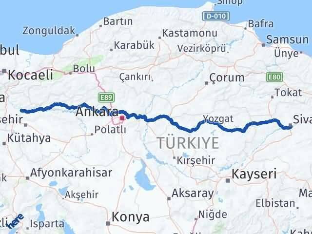 Sivas İnhisar Bilecik Arası Kaç Km - Yol Haritası