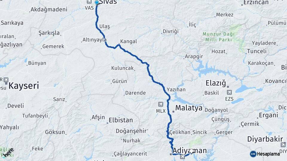 Sivas Kahta Adıyaman Arası Kaç Km - Yol Haritası