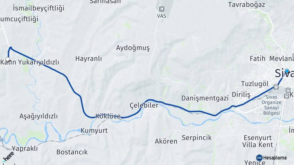 Sivas Kalın Yıldızeli Arası Kaç Km - Yol Haritası