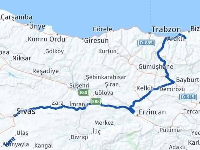 Sivas Kalkandere Rize Arası Kaç Km - Yol Haritası