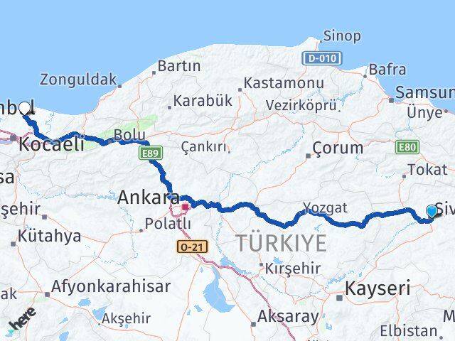 Sivas Kandıra Kocaeli Arası Kaç Km - Yol Haritası