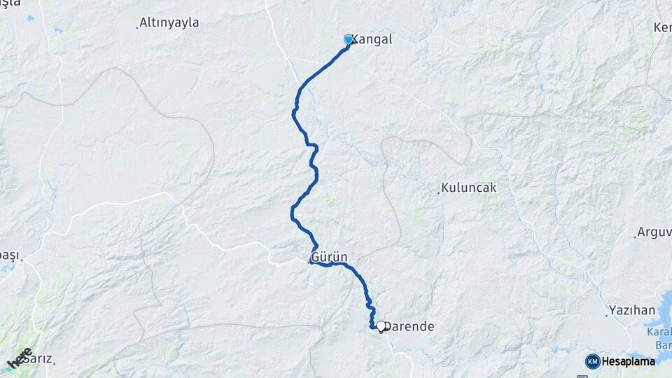 Sivas Kangal Darende Malatya Arası Kaç Km - Yol Haritası