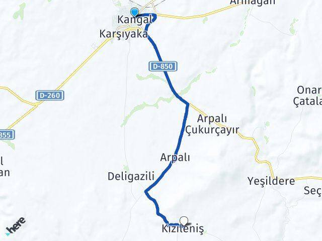 Sivas Kangal Kızıleniş Kangal Arası Kaç Km - Yol Haritası