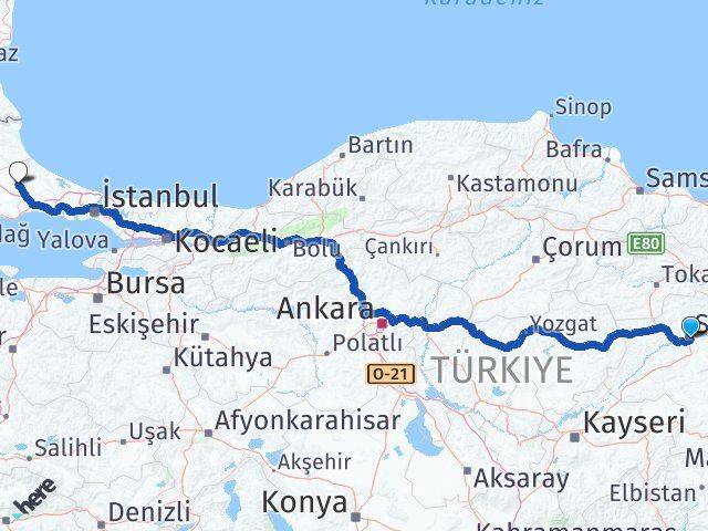 Sivas Kapaklı Tekirdağ Arası Kaç Km - Yol Haritası