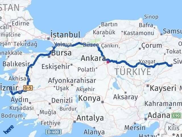 Sivas Karaburun İzmir Arası Kaç Km - Yol Haritası