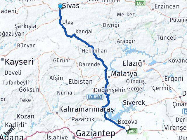 Sivas Karaköprü Şanlıurfa Arası Kaç Km - Yol Haritası