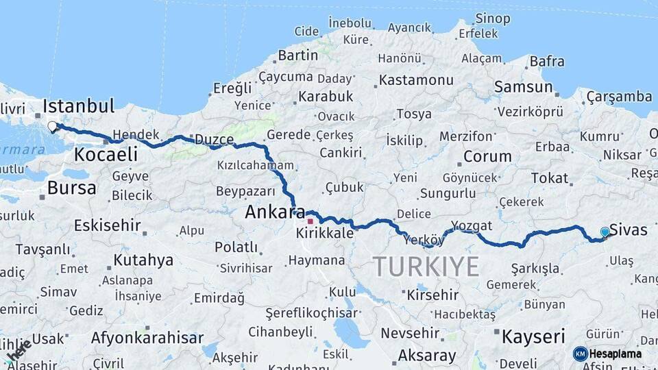 Sivas Kartal İstanbul Arası Kaç Km - Yol Haritası