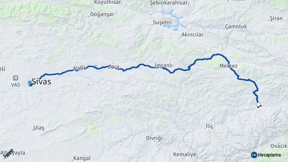 Sivas Kemah Erzincan Arası Kaç Km - Yol Haritası