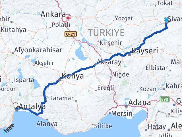 Sivas Kepez Antalya Arası Kaç Km - Yol Haritası