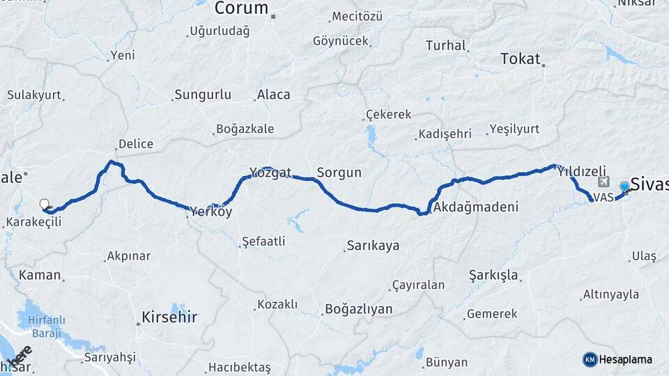 Sivas Keskin Kırıkkale Arası Kaç Km - Yol Haritası