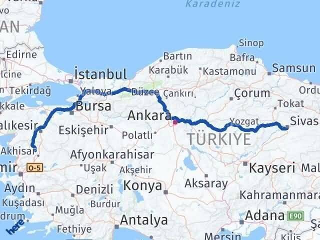 Sivas Kırkağaç Manisa Arası Kaç Km - Yol Haritası