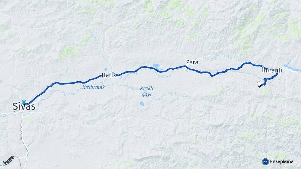 Sivas Kızıltepe İmranlı Arası Kaç Km - Yol Haritası