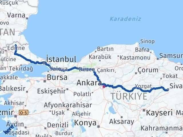 Sivas Kofçaz Kırklareli Arası Kaç Km - Yol Haritası