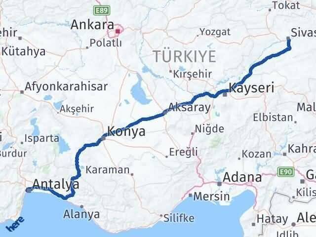 Sivas Konyaaltı Antalya Arası Kaç Km - Yol Haritası
