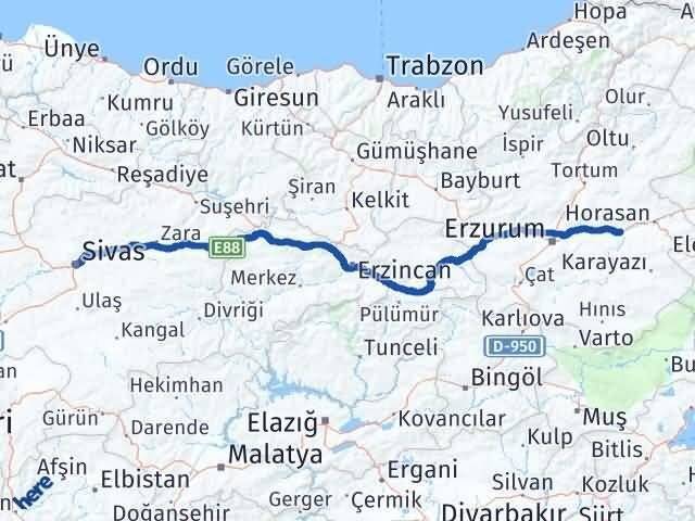 Sivas Köprüköy Erzurum Arası Kaç Km - Yol Haritası