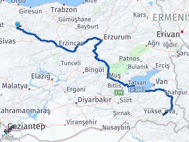 Sivas Koyulhisar Hakkari Arası Kaç Km - Yol Haritası