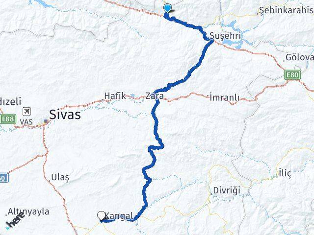 Sivas Koyulhisar Kangal Arası Kaç Km - Yol Haritası