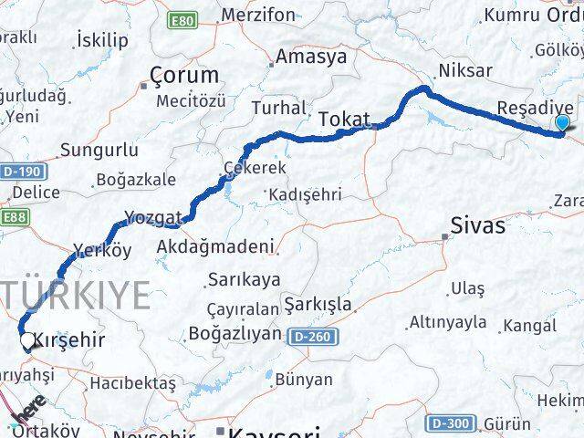 Sivas Koyulhisar Kırşehir Arası Kaç Km - Yol Haritası