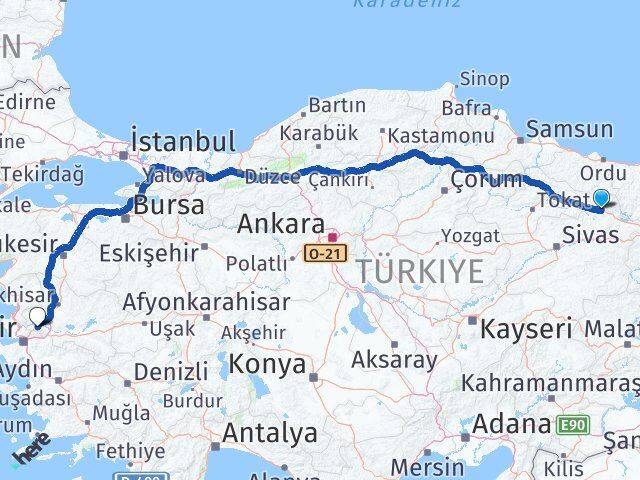 Sivas Koyulhisar Manisa Arası Kaç Km - Yol Haritası