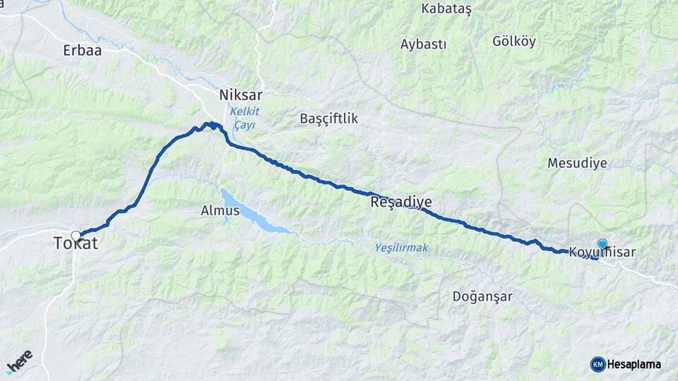 Sivas Koyulhisar Tokat Arası Kaç Km - Yol Haritası