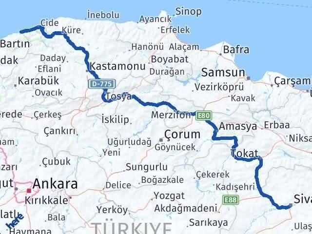 Sivas Kurucaşile Bartın Arası Kaç Km - Yol Haritası