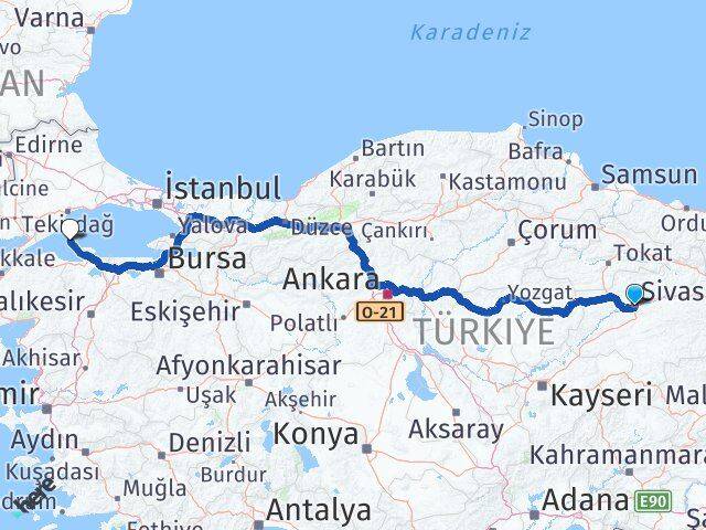 Sivas Marmara Balıkesir Arası Kaç Km - Yol Haritası