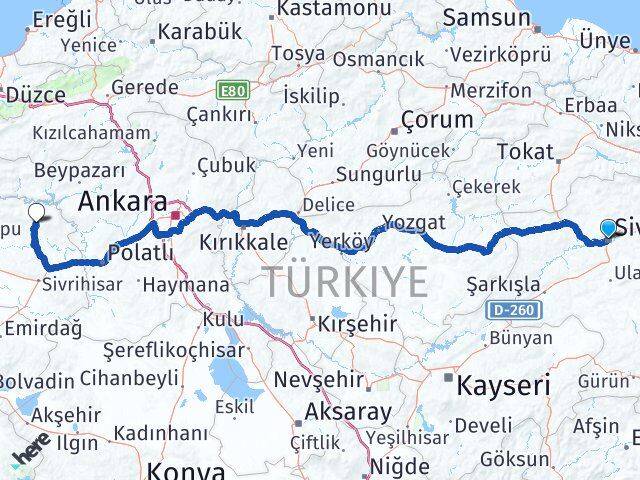 Sivas Mihalıççık Eskişehir Arası Kaç Km - Yol Haritası