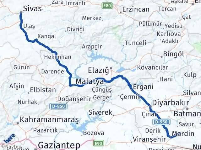 Sivas Ömerli Mardin Arası Kaç Km - Yol Haritası
