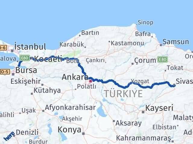 Sivas Orhangazi Bursa Arası Kaç Km - Yol Haritası