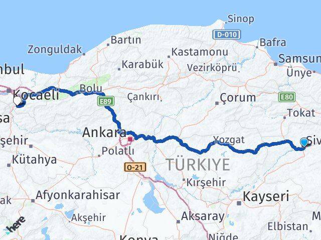 Sivas Pamukova Sakarya Arası Kaç Km - Yol Haritası
