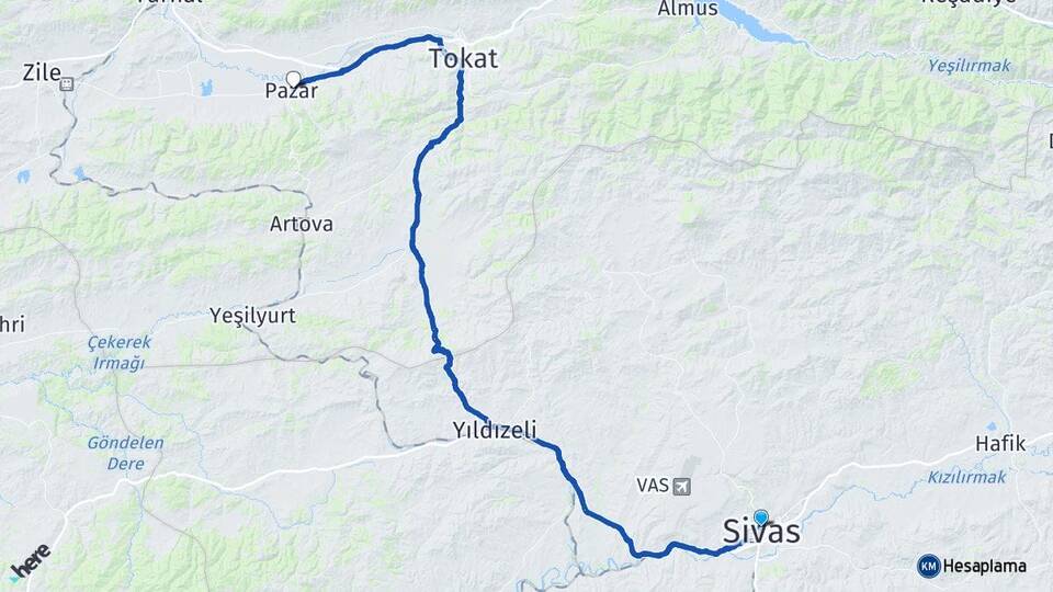 Sivas Pazar Tokat Arası Kaç Km - Yol Haritası