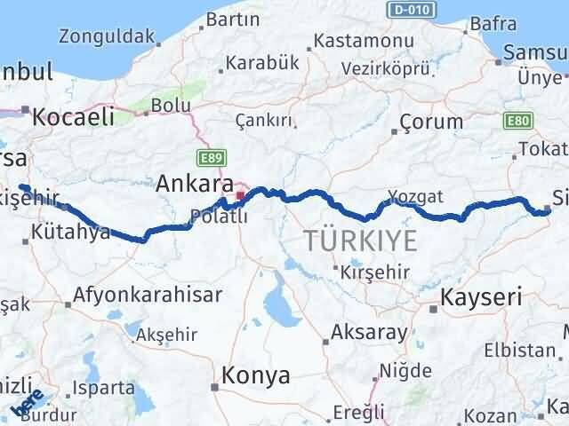 Sivas Pazaryeri Bilecik Arası Kaç Km - Yol Haritası