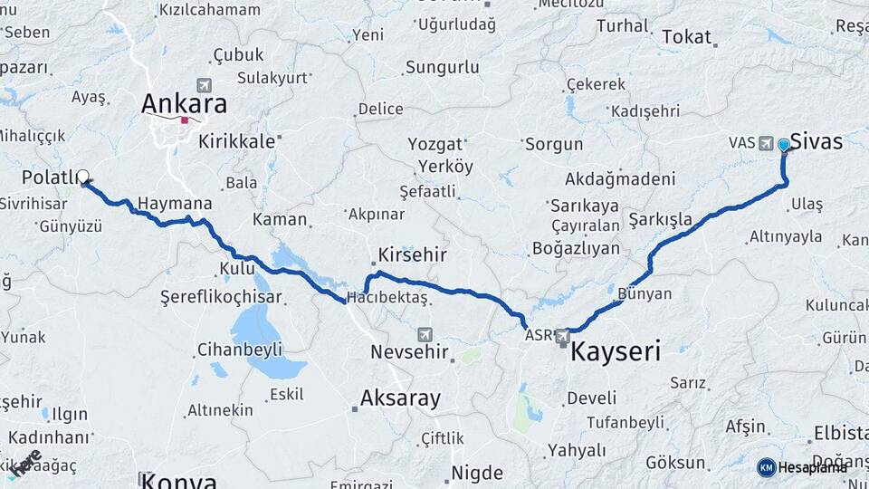 Sivas Polatlı Ankara Arası Kaç Km - Yol Haritası