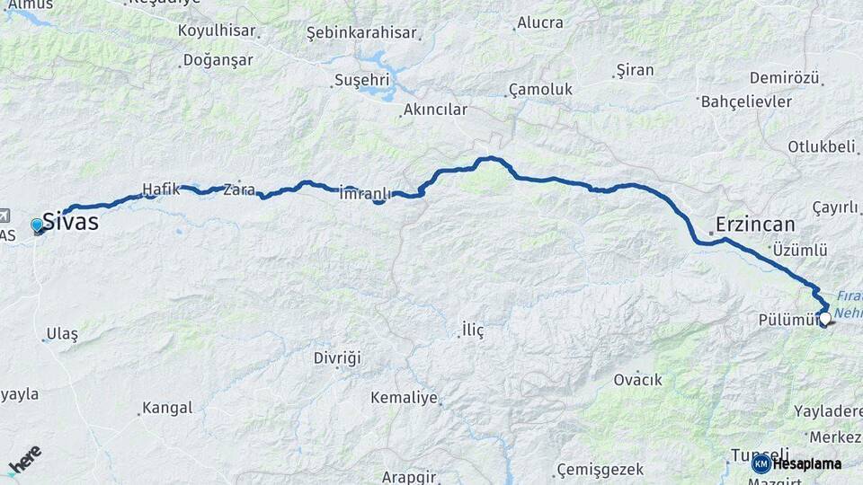 Sivas Pülümür Tunceli Arası Kaç Km - Yol Haritası