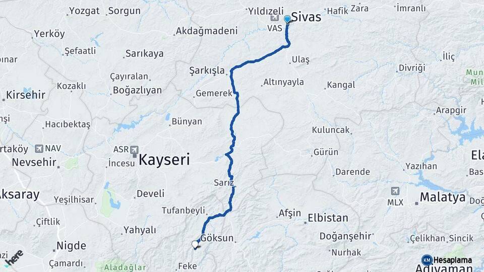 Sivas Saimbeyli Adana Arası Kaç Km - Yol Haritası