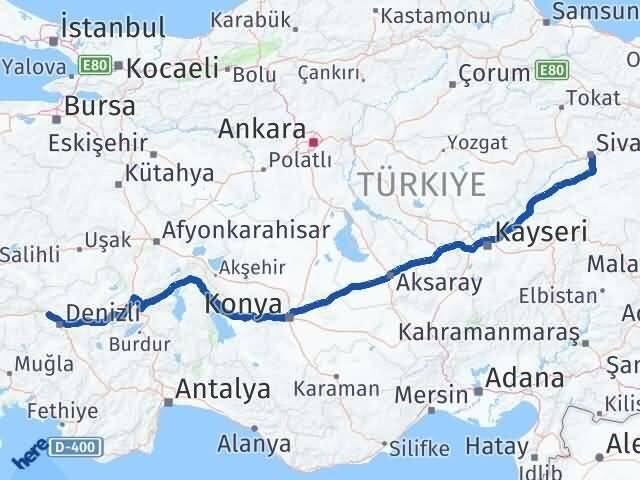Sivas Sarayköy Denizli Arası Kaç Km - Yol Haritası