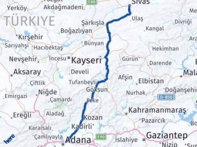 Sivas Sarıçam Adana Arası Kaç Km - Yol Haritası