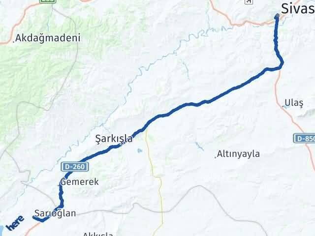 Sivas Sarıoğlan Kayseri Arası Kaç Km - Yol Haritası