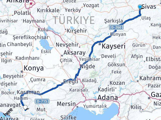 Sivas Sarıveliler Karaman Arası Kaç Km - Yol Haritası