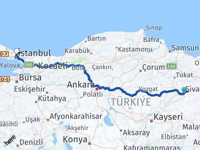 Sivas Sarıyer İstanbul Arası Kaç Km - Yol Haritası
