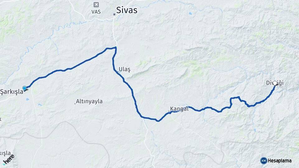 Sivas Şarkışla Divriği Arası Kaç Km - Yol Haritası