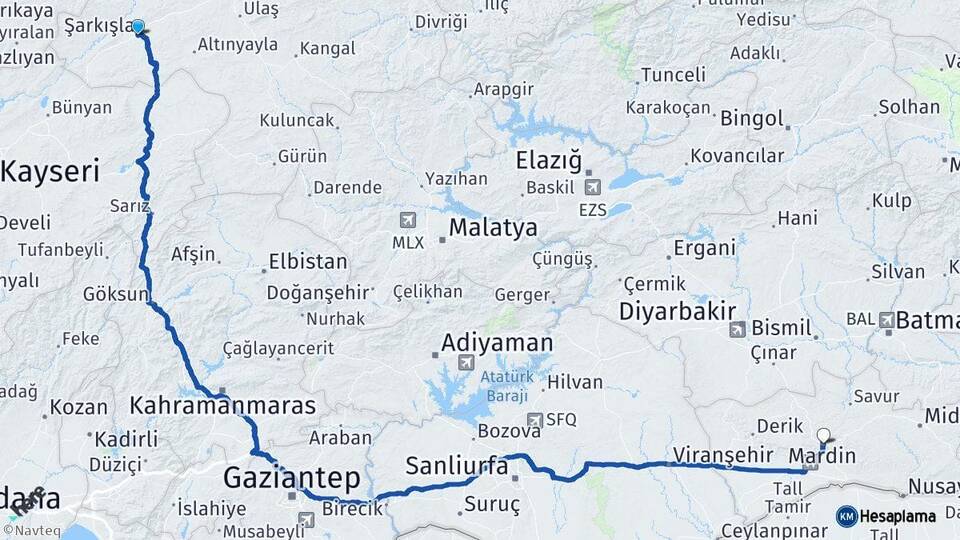 Sivas Şarkışla Mardin Arası Kaç Km - Yol Haritası