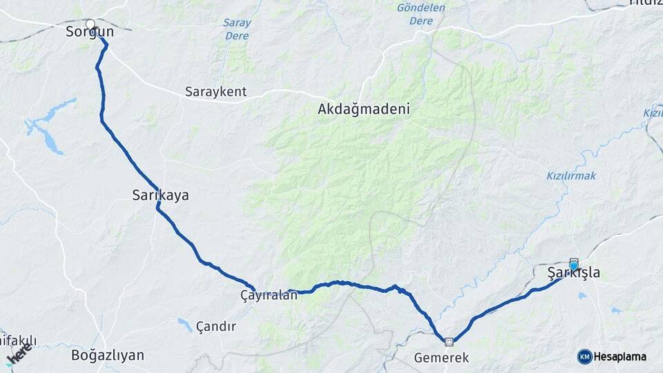 Sivas Şarkışla Sorgun Yozgat Arası Kaç Km - Yol Haritası