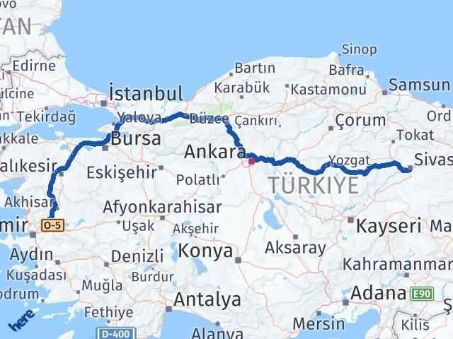 Sivas Şehzadeler Manisa Arası Kaç Km - Yol Haritası