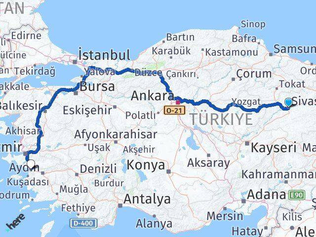 Sivas Selçuk İzmir Arası Kaç Km - Yol Haritası