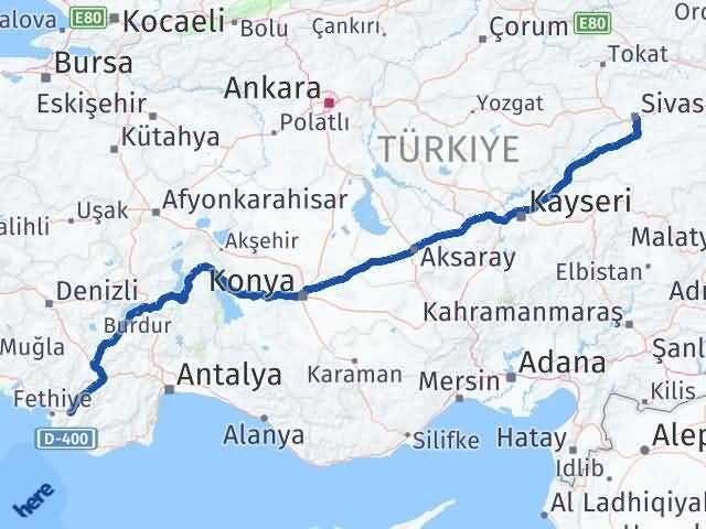 Sivas Seydikemer Muğla Arası Kaç Km - Yol Haritası