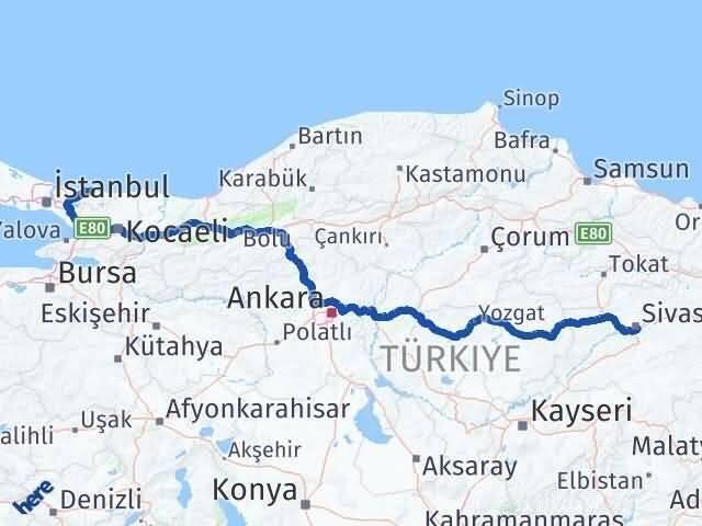 Sivas Şile İstanbul Arası Kaç Km - Yol Haritası