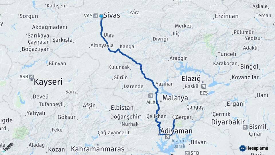 Sivas Sincik Adıyaman Arası Kaç Km - Yol Haritası