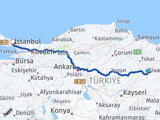Sivas Şişli İstanbul Arası Kaç Km - Yol Haritası